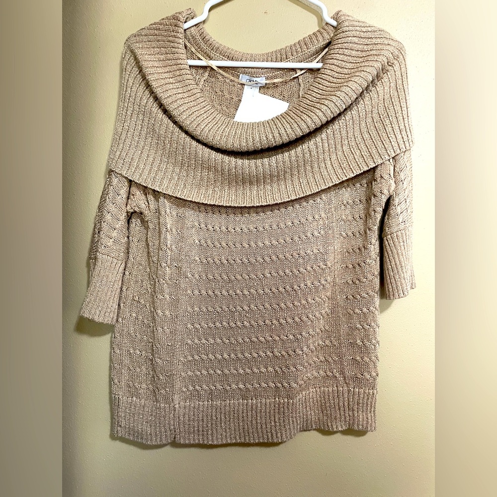 Cache lace like tan off shoulder sweater
